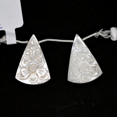 Carved Mother of Pearl Drops Conical Shape 26x18mm Drilled Bead Matching Pair