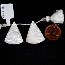 Carved Mother of Pearl Drops Conical Shape 27x22mm Drilled Bead Matching Pair