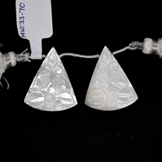 Carved Mother of Pearl Drops Conical Shape 27x22mm Drilled Bead Matching Pair
