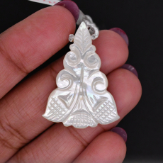 Carved Mother Of Pearl Drops Conical Shape 32x23mm Drilled Beads Single Pendant Piece