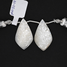 Carved Mother of Pearl Drops Leaf Shape 30x17mm Drilled Bead Matching Pair