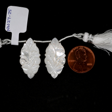 Carved Mother of Pearl Drops Marquise Shape 28x14mm Drilled Bead Matching Pair