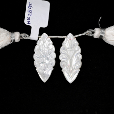 Carved Mother of Pearl Drops Marquise Shape 31x14mm Drilled Bead Matching Pair