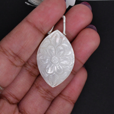 Carved Mother Of Pearl Drops Marquise Shape 32x21mm Drilled Beads Single Pendant Piece