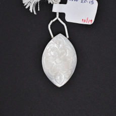 Carved Mother Of Pearl Drops Marquise Shape 32x21mm Drilled Beads Single Pendant Piece