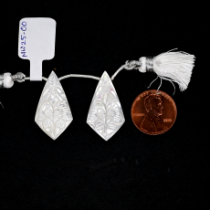 Carved Mother of Pearl Drops Shield shape 28x15mm Drilled Bead Matching Pair