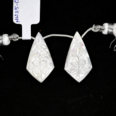 Carved Mother of Pearl Drops Shield shape 28x15mm Drilled Bead Matching Pair