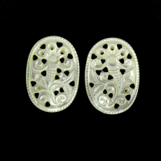 Carved Mother of Pearl Oval 31x22x2mm Matching Pair 31.75 Carat