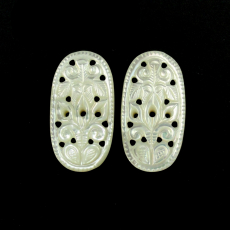Carved Mother of Pearl Oval 36X19X2mm Matching Pair Approximately 44.25 Carat
