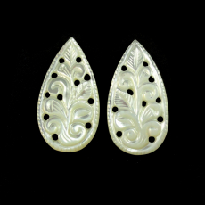 Carved Mother of Pearl Pear Shape 32x17x2mm Matching Pair 25.80 Carat