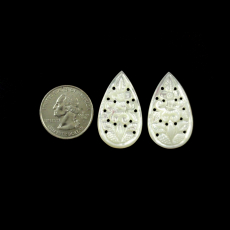 Carved Mother of Pearl Pear Shape 33X20X2mm Matching Pair Approximately 32.20 Carat