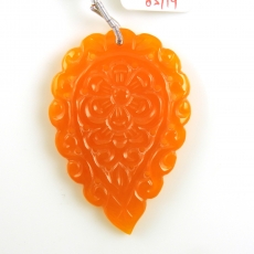 Carved Orange Chalcedony Drop Leaf Shape 50x34mm Drilled Bead Single Piece
