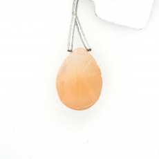 Carved Peach Moonstone Drop Almond Shape 20x15mm Drilled Bead Single Pendant Piece