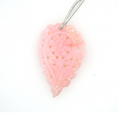 Carved Pink Opal Drop Leaf Shape 46x29mm Drilled Bead Single Pendant Piece