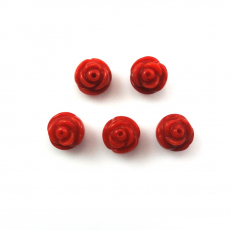 Carved Red Coral Flower 6mm Drilled Beads