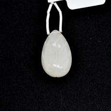 Carved White Moonstone Drop Almond Shape 22x14mm Drilled Bead Single Pendant Piece