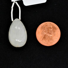 Carved White Moonstone Drop Almond Shape 22x14mm Drilled Bead Single Pendant Piece