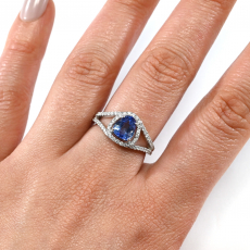 Ceylon Blue Sapphire Fancy Shape 1.61 Carat Ring in 14K White Gold with Accent Diamonds