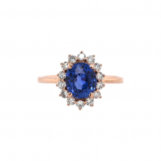 Ceylon Blue Sapphire Oval 2.05 Carat Ring with Accent Diamonds in 14K Rose Gold