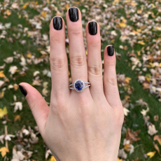 Ceylon Blue Sapphire Oval 2.07 Carat Ring in 14K White Gold with Accent Diamonds