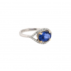 Ceylon Blue Sapphire Oval 2.10 Carat Ring with Accent Diamonds in 14K Dual Tone (White/Yellow) Gold