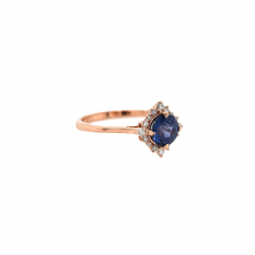 Ceylon Blue Sapphire Round 1.20 Carat Ring with Accent Diamonds in 14K Rose Gold