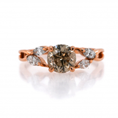 Champagne Diamond Round 1.0 Carat Ring In Rose Gold With Diamond Accent