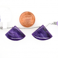 Charoite Drop Fan Shape 18x25mm Drilled Bead Matching Pair