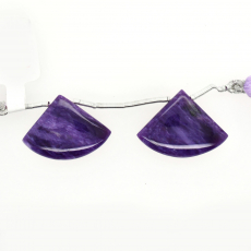 Charoite Drop Fan Shape 18x25mm Drilled Bead Matching Pair