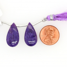 Charoite Drops Almond Shape 23x12mm Drilled Bead Matching Pair