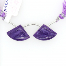Charoite Drops Fan Shape 16x23mm Drilled Bead Matching Pair