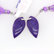 Charoite Drops Leaf Shape 27x14mm Drilled Bead Matching Pair