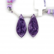 Charoite Drops Leaf Shape 30x13mm Drilled Bead Matching Pair