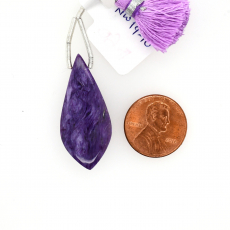 Charoite Drops Leaf Shape 35x15mm Drilled Bead Single Piece