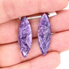 Charoite Drops Marquise Shape 29x10mm Drilled Bead Matching Pair