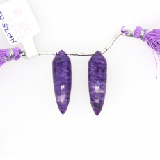 Charoite Drops Okra Shape 28x8mm Drilled Bead Matching Pair