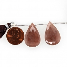 Cherry Quartz Drops Almond Shape 26x17mm Drilled Beads Matching Pair