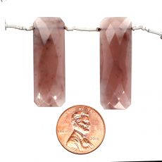 Cherry Quartz Drops Baguette Shape 34x12mm Drilled Beads Matching Pair