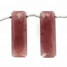 Cherry Quartz Drops Baguette Shape 36x12mm Drilled Beads Matching Pair