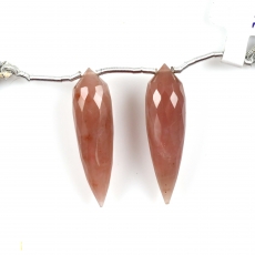 Cherry Quartz Drops Briolette Shape 30x10mm Drilled Beads Matching Pair