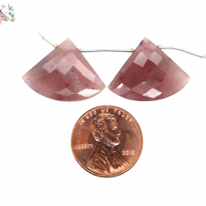 Cherry Quartz Drops Fan Shape 17x22mm Drilled Beads Matching Pair