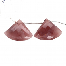 Cherry Quartz Drops Fan Shape 17x22mm Drilled Beads Matching Pair