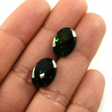 Chrome Diopside Oval 14x10mm Matching Pair Approximately 13.15 Carat