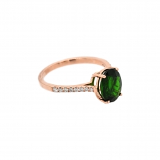 Chrome Diopside Oval 1.99 Carat Ring With Diamond Accent in 14K Rose Gold