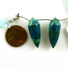 Chrysocolla Drops Briolette Shape 27x10MM Drilled Beads Matching Pair