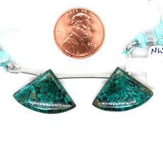 Chrysocolla Drops Fan Shape 23x16mm Drilled Beads Matching Pair