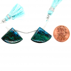 Chrysocolla Drops Fan Shape 24x18mm Drilled Beads Matching Pair