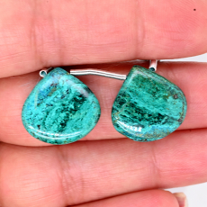 Chrysocolla Drops Heart Shape 17x17mm Drilled Beads Matching Pair
