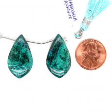 Chrysocolla Drops Leaf Shape 26x15mm Drilled Beads Matching Pair