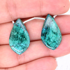 Chrysocolla Drops Leaf Shape 26x15mm Drilled Beads Matching Pair